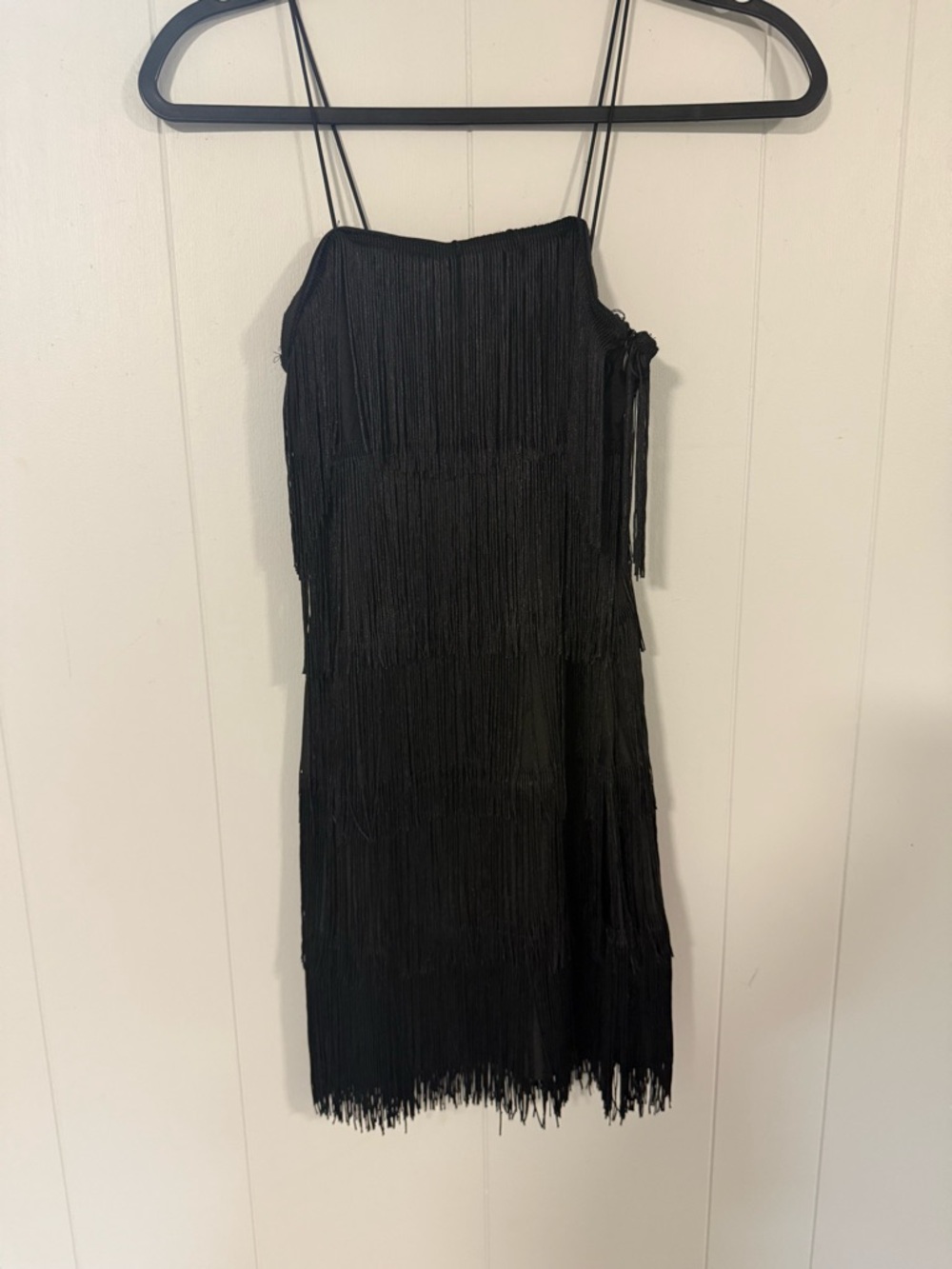 Black Fringe Slip Dress - XS Flapper